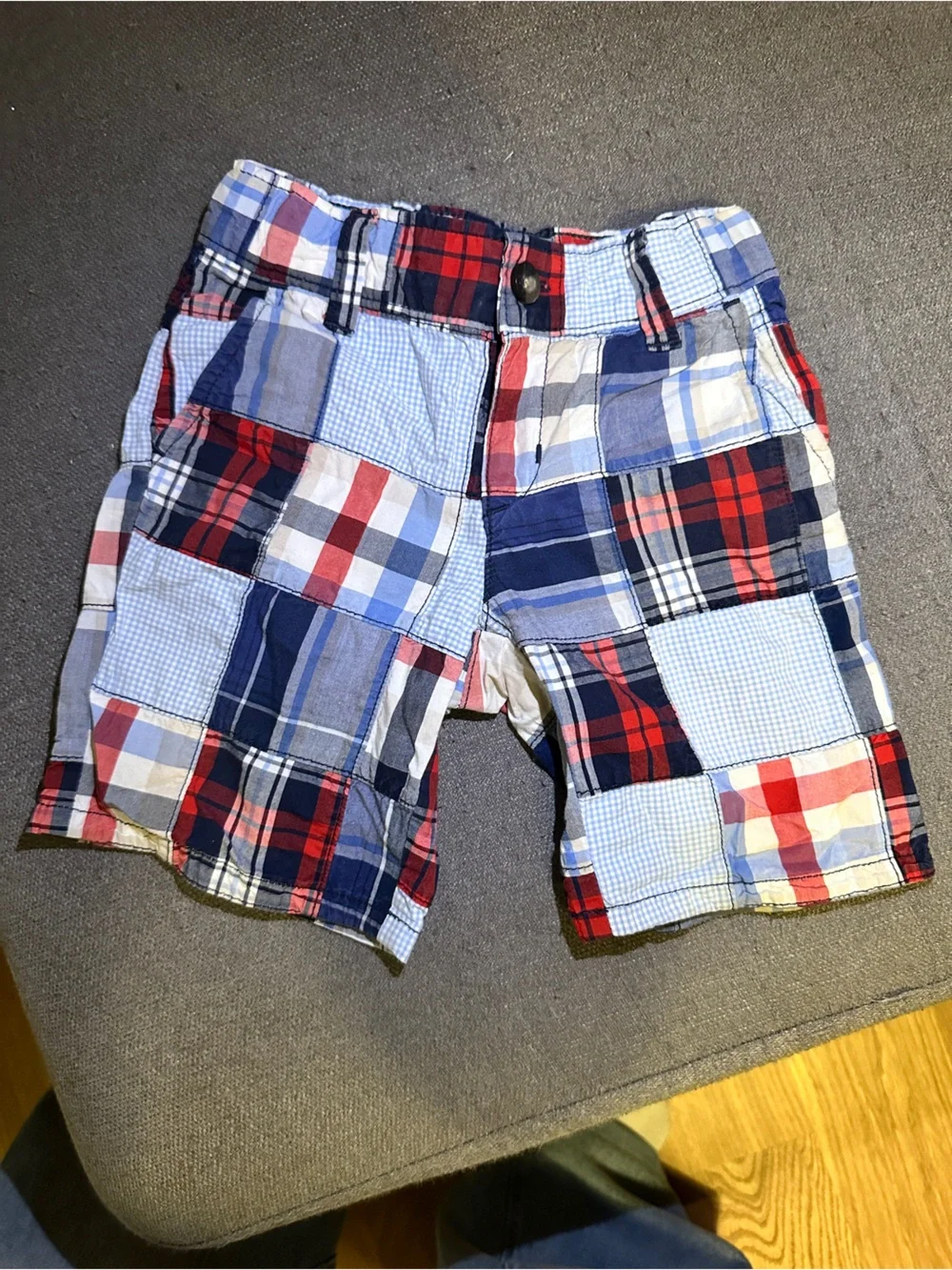 Janie and Jack Patchwork Plaid Shorts in Red, Blue & White